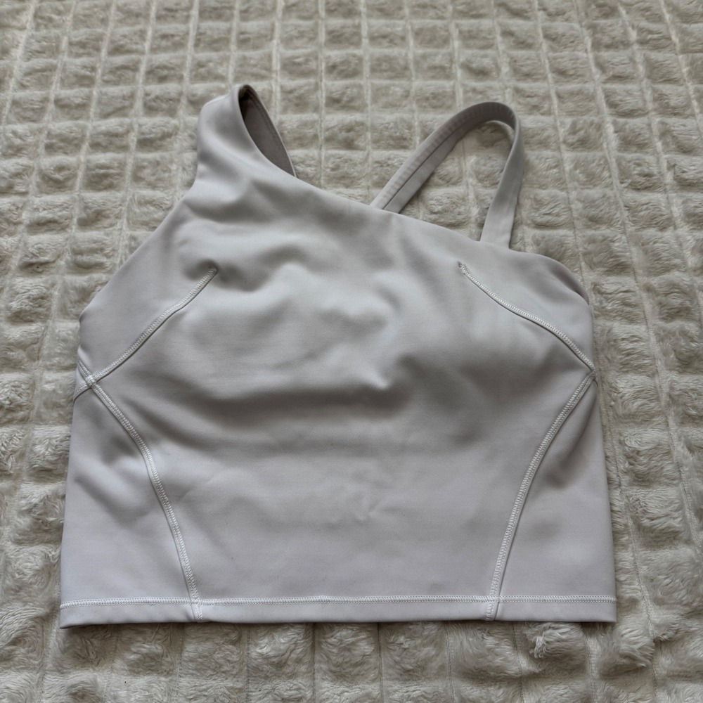Lululemon 4 White Everlux Asymmetrical Tennis Tank Top Cropped Athletic Workout